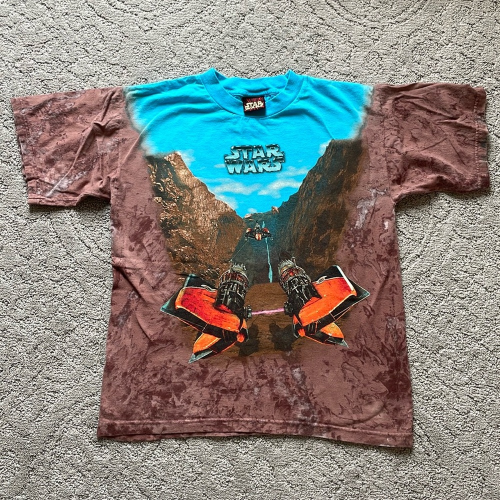 Vintage Star Wars Episode I Pod Racing Tie Dye Phantom Menace Shirt 90s